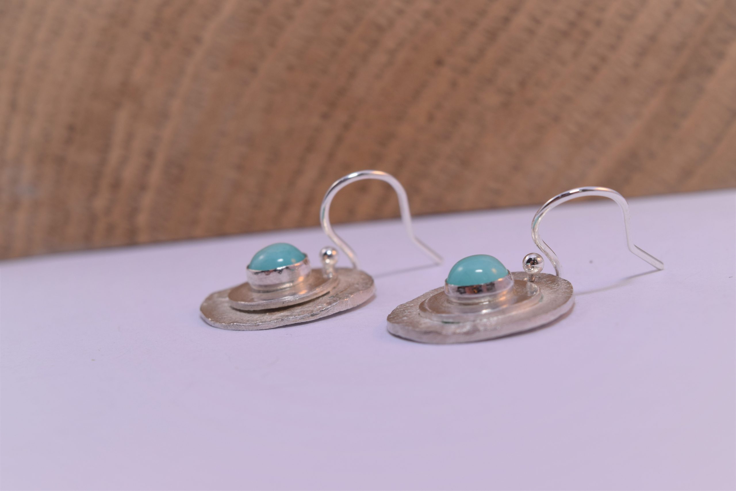 EA82. Layered reticulated silver circle earrings with Amazonite stone - Image 2