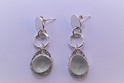 EA83. Drop silver and sea glass earrings