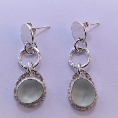 EA83. Drop silver and sea glass earrings