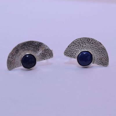 EA74. Half moon Lapis Lazuli reticulated post earrings