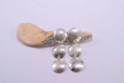 EA36. Three silver leaf drop earrings with post back