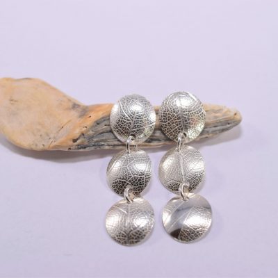 EA36. Three silver leaf drop earrings with post back