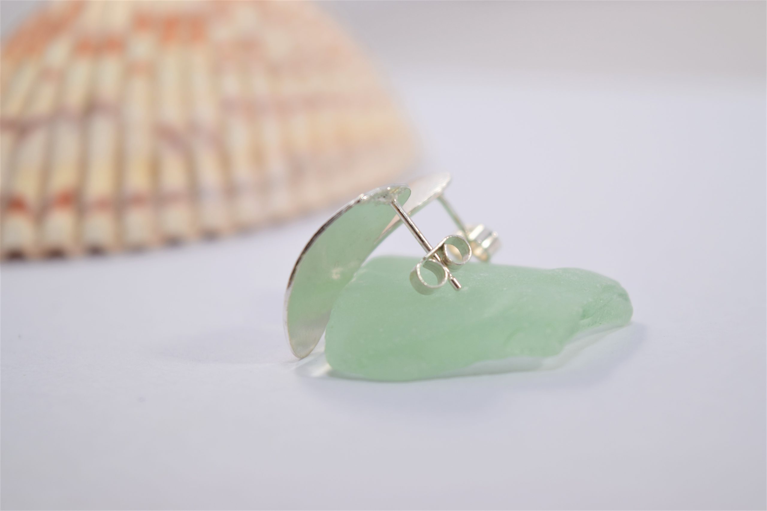 EA43. Oval curved leaf print post earrings - Image 2