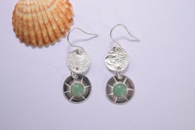 EA53. Double drop silver circles with Aventurine stone