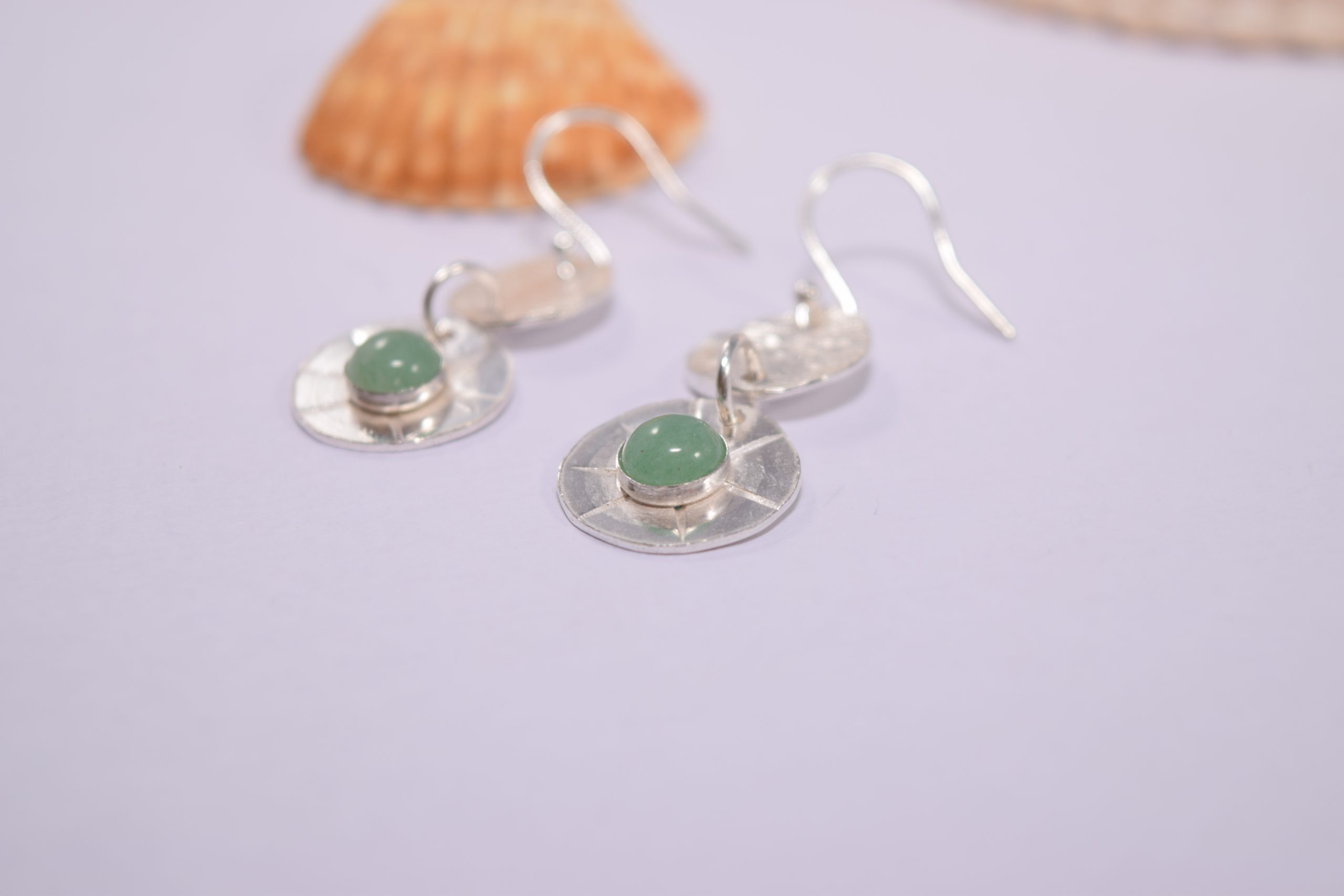 EA53. Double drop silver circles with Aventurine stone - Image 2