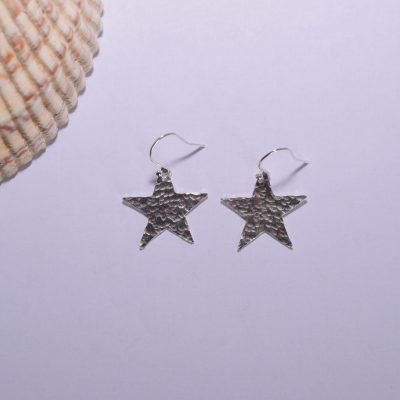 EA75. Hammered silver star earrings