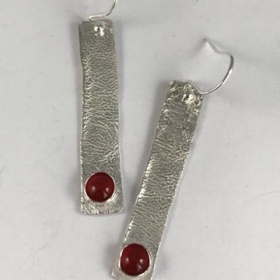 EA70. Long Reticulated Earrings with carnelian stone.