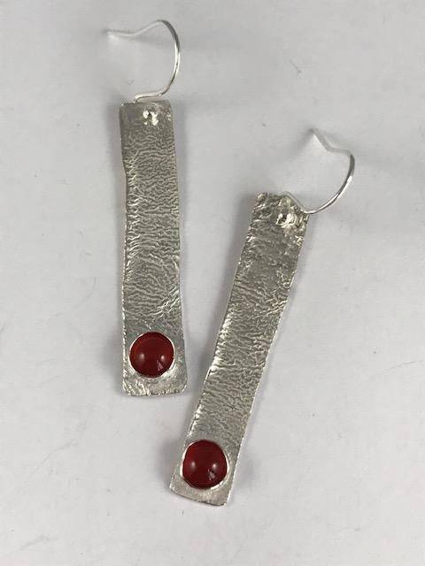 EA70. Long Reticulated Earrings with carnelian stone.