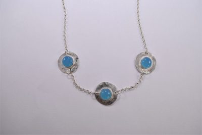 NP25. Reticulated silver circles with chalcedony stones