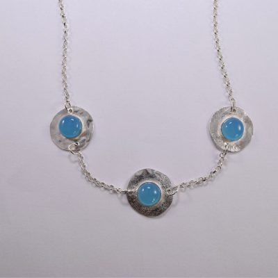 NP25. Reticulated silver circles with chalcedony stones