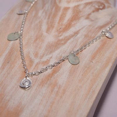 NP36. Silver shells and sea glass necklace