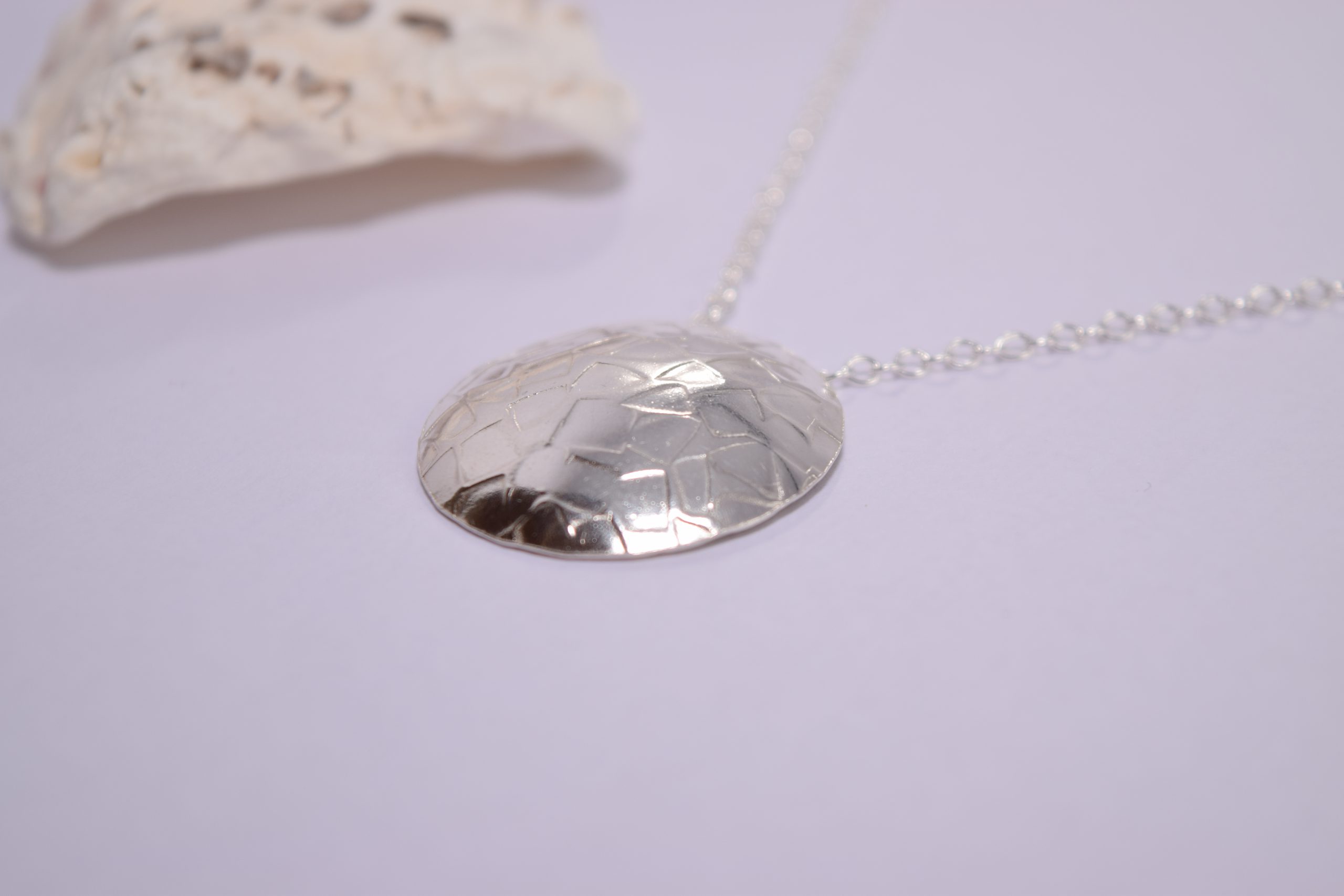 NP45. Textured silver disc pendant - Image 2