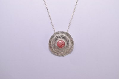 NP07.  Silver reticulated layered circles with pink Rhodochrosite