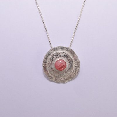 NP07.  Silver reticulated layered circles with pink Rhodochrosite