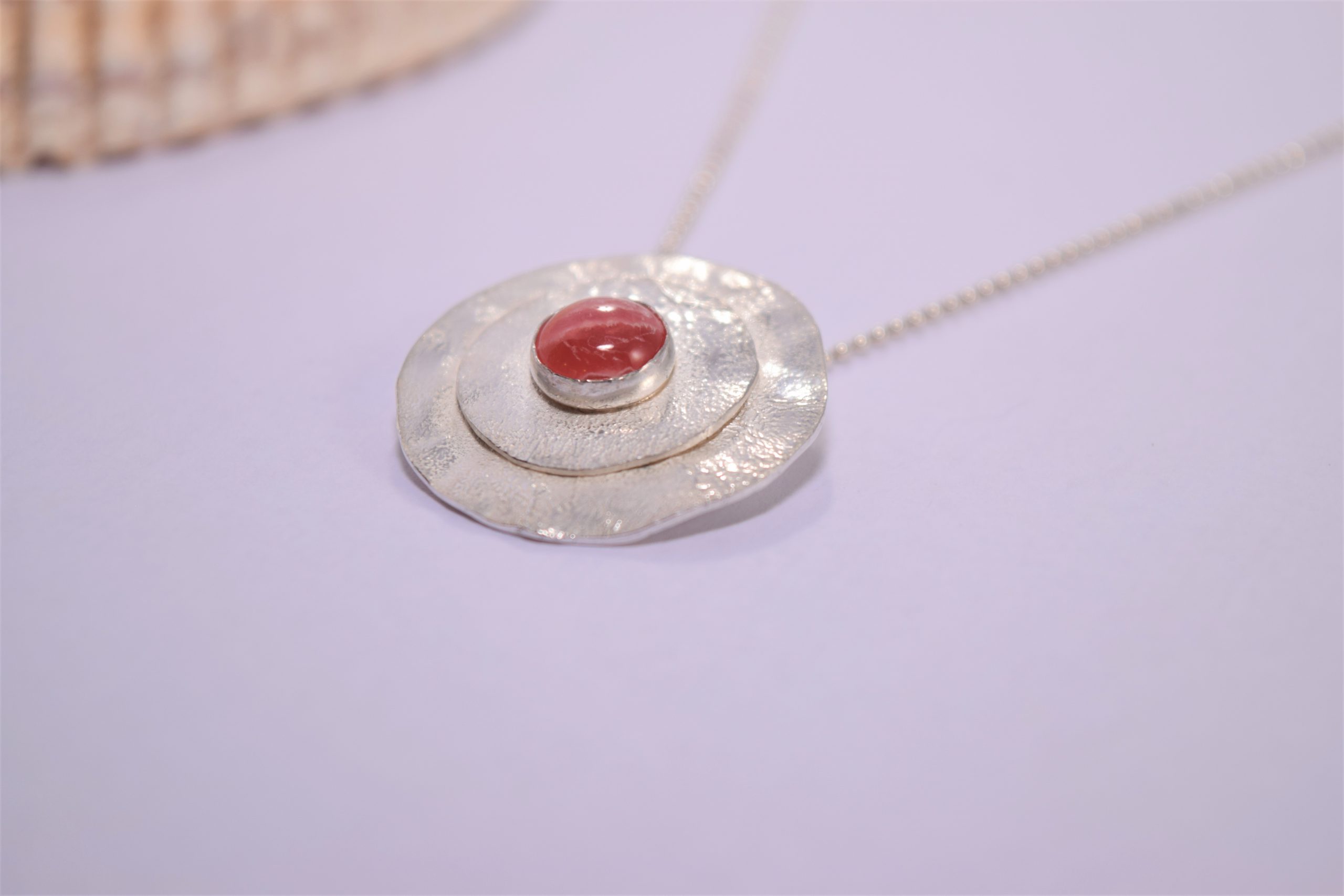 NP07. Silver reticulated layered circles with pink Rhodochrosite - Image 2