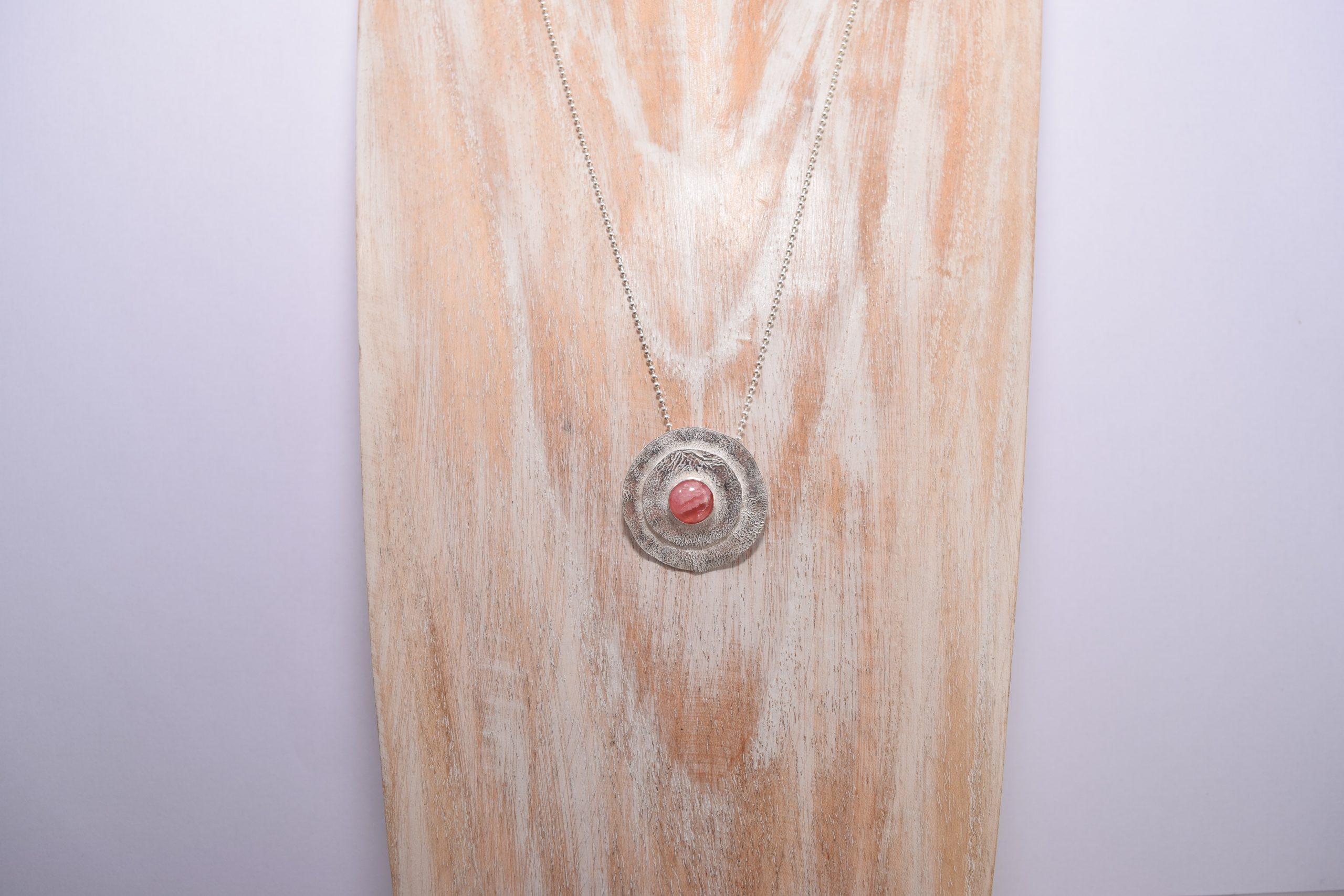 NP07. Silver reticulated layered circles with pink Rhodochrosite - Image 3