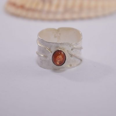 R25. Reticulated silver ring with sunstone