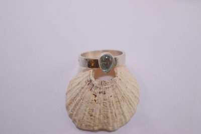 R26. Silver ring with teardrop aqua marine stone