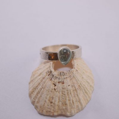 R26. Silver ring with teardrop aqua marine stone