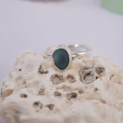 R10. Blue sea glass silver ring